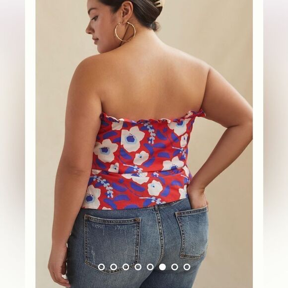 Revolve Anthropologie Hutch Cherry Red Ted Motif Strapless Ruffle Tube Top - Picture 6 of 13